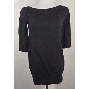 ICB Top Small Black Scoop Neck Ruched Sweater Half Sleeve Tunic